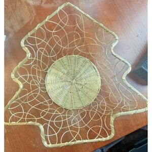 Gold Metal Scroll Wire Christmas Tree Basket Holiday Decor 15" L - 4" D